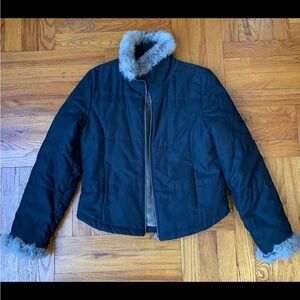 Weatherproof Black Jacket with Gray Fur Trim Size Small